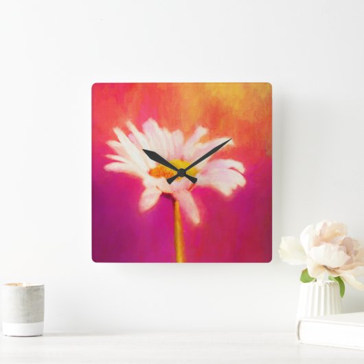 ゴージャスなデイジーアート スクエア壁時計 (ホーム)