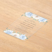 ゴージャスなトレンドブルー結婚フローラ アクリル招待状 (レイダウン)