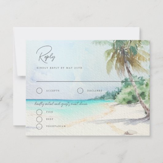 ゴージャスなトロピカルビーチ結婚アイランドのリプライカード 招待状 (正面)
