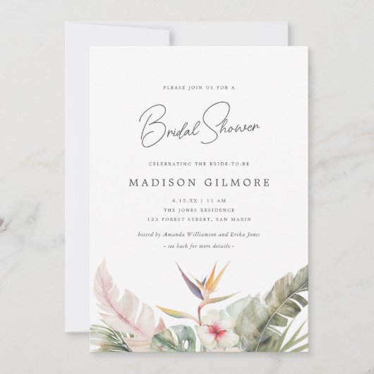 ゴージャスなトロピカルボ結婚タニカルブライダルシャワー 招待状 (正面)