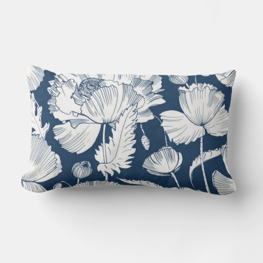 ゴージャスなネイビーブルーとホワイトベッドルームデコール ランバークッション (正面)