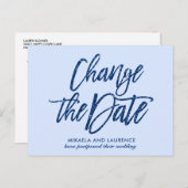 ゴージャスなネイビーブルーのグリッターで日程変更 案内ポストカード (正面/裏面)