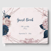 ゴージャスなネイビーブルー&ほこりっぽいバラの花ボタニカル ゲストブック (正面)