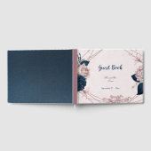 ゴージャスなネイビーブルー&ほこりっぽいバラの花ボタニカル ゲストブック (全面)