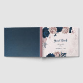 ゴージャスなネイビーブルー&ほこりっぽいバラの花ボタニカル ゲストブック (全面)