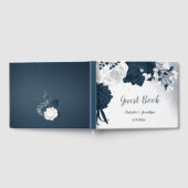 ゴージャスなネイビーブルー&ホワイトの花の植物 ゲストブック (全面)