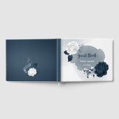 ゴージャスなネイビーブルー&ホワイトの花の植物 ゲストブック (全面)