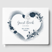 ゴージャスなネイビーブルー&ホワイトフローラハート ゲストブック (正面)