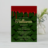 ゴージャスなハロウィンゴールドの血が滴るコウモリ 箔招待状 (立ち正面)