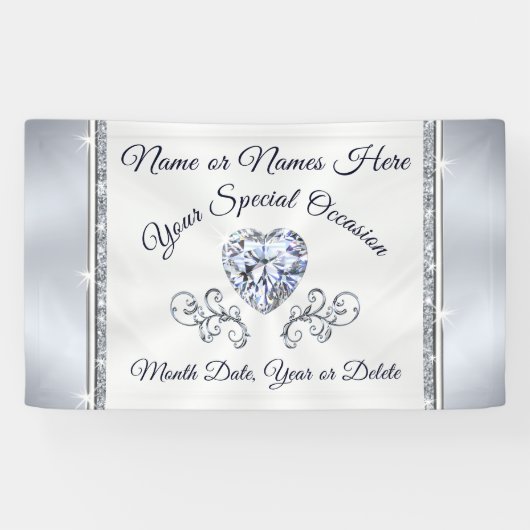 ゴージャスなハートパーソナライズされたダイヤ結婚モンドのバナー 横断幕 (横)