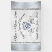 ゴージャスなハートパーソナライズされたダイヤ結婚モンドのバナー 横断幕 (縦)