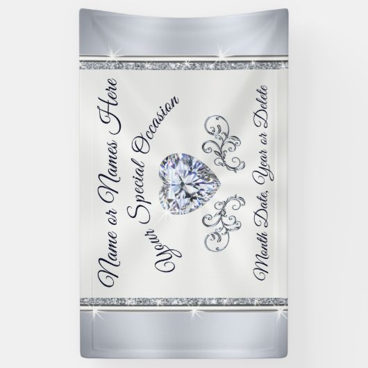 ゴージャスなハートパーソナライズされたダイヤ結婚モンドのバナー 横断幕 (縦)