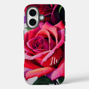 ゴージャスなバラとカスタム文字 iPhone 16ケース