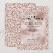 ゴージャスなバラ色のグリッター付き ブライダルシャワー 招待状 (正面/裏面)