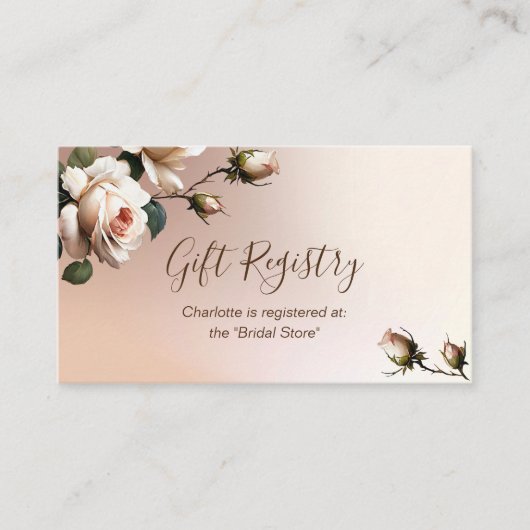ゴージャスなバラ色のベージュのウェディングシャワー レジストリー エンクロージャーカード (正面)
