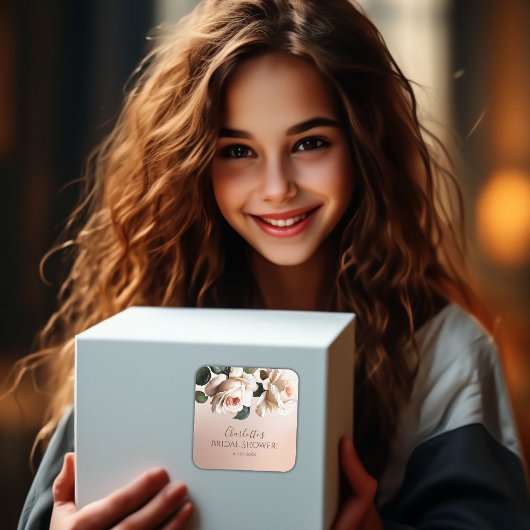 ゴージャスなバラ色のベージュ オイル ローズ ブライダル シャワー スクエアシール