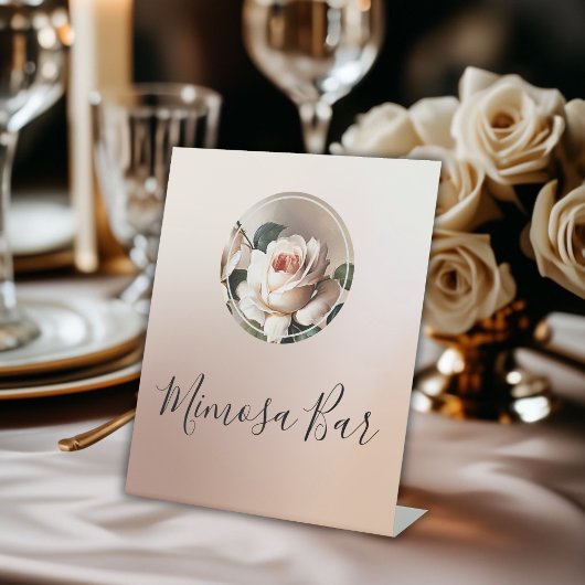 ゴージャスなバラ色のベージュ オイル ローズ ブライダル シャワー ミモザ 台座サイン