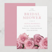 ゴージャスなバラ色のローズ ロマンチックなブライダルシャワー 招待状 (正面/裏面)