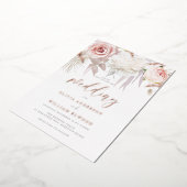 ゴージャスなバラ金ゴールドと赤面結婚フローラ 箔招待状 (回転した状態)