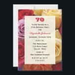 ゴージャスなバラ70th Birthday Partyへの招待 招待状<br><div class="desc">大人数々のの70歳の誕生日パーティーへの招待に華やかな色のバラが加わる。バラの花を愛する人のための70歳の誕生日パーティーのための完璧な招待。Copyright henishouseofpaper</div>