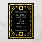 ゴージャスなパペル結婚ピカドボダのブラック+金ゴールド 箔招待状 (正面)