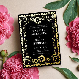 ゴージャスなパペル結婚ピカドボダのブラック+金ゴールド 箔招待状