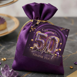 ゴージャスなパープルとゴールドの50歳の誕生日サンクスカード フェイバータグ