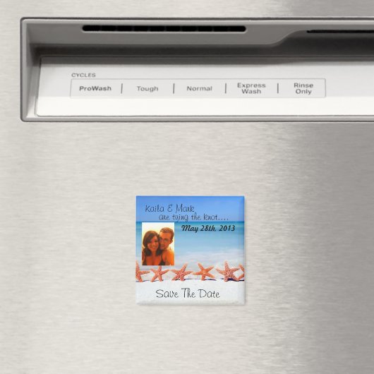 ゴージャスなヒトデのビーチは、日付の写真の磁石を保存 マグネット (インサイチュ (食洗機))