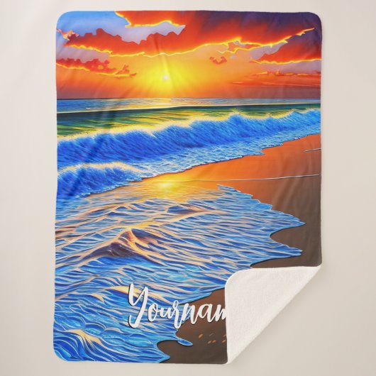 ゴージャスなビーチの夕日 シェルパブランケット (正面)