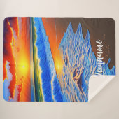 ゴージャスなビーチの夕日 シェルパブランケット (正面(横))