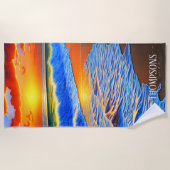 ゴージャスなビーチの夕日 ビーチタオル (正面)