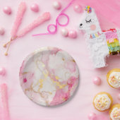 ゴージャスなピンクとゴールドのマーブル効果 ペーパープレート (パーティー)