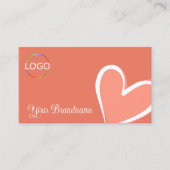 ゴージャスなピンクのハートとロゴかわいいシックなサンゴ 名刺 (正面)