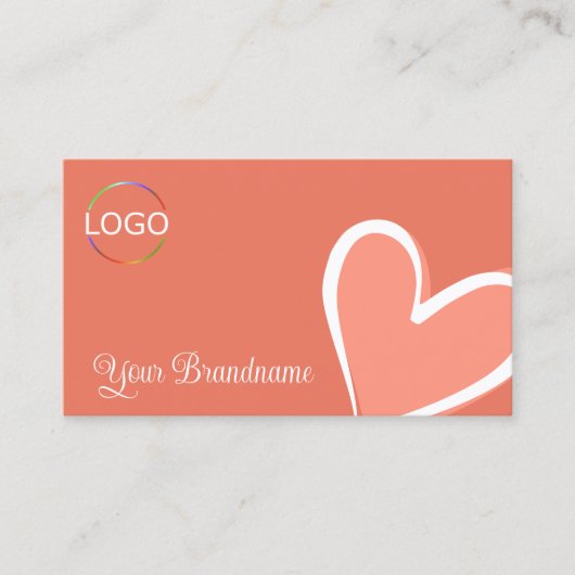 ゴージャスなピンクのハートとロゴかわいいシックなサンゴ 名刺 (正面)