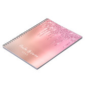 ゴージャスなピンクのローズ金ゴールドと銅のグリッタードリップ ノートブック (左側)