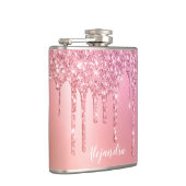 ゴージャスなピンクのローズ金ゴールドと銅のグリッタードリップ フラスク (右)