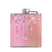 ゴージャスなピンクのローズ金ゴールドと銅のグリッタードリップ フラスク (裏面)