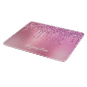 ゴージャスなピンクのローズ金ゴールド&パープルグリッタードリップ カッティングボード (角)