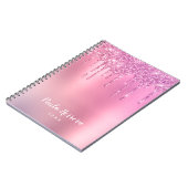 ゴージャスなピンクのローズ金ゴールド&パープルグリッタードリップ ノートブック (左側)