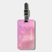 ゴージャスなピンクのローズ金ゴールド&パープルグリッタードリップ ラゲッジタグ (正面縦)