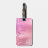 ゴージャスなピンクのローズ金ゴールド&パープルグリッタードリップ ラゲッジタグ (裏面縦)