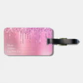 ゴージャスなピンクのローズ金ゴールド&パープルグリッタードリップ ラゲッジタグ (裏面横)