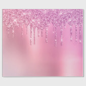 ゴージャスなピンクのローズ金ゴールド&パープルグリッタードリップ ラッピングペーパー (フラット)