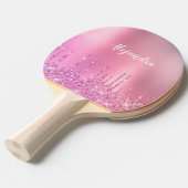 ゴージャスなピンクのローズ金ゴールド&パープルグリッタードリップ 卓球ラケット (正面アングル)