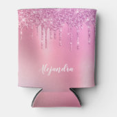 ゴージャスなピンクのローズ金ゴールド&パープルグリッタードリップ 缶クーラー (正面)