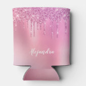 ゴージャスなピンクのローズ金ゴールド&パープルグリッタードリップ 缶クーラー (裏面)