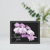 ゴージャスなピンクの蘭ブラックバックグラウンドありがとう ポストカード (スタンド正面)