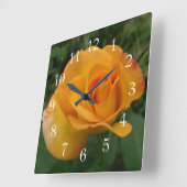 ゴージャスなピーチローズ スクエア壁時計 (傾斜)