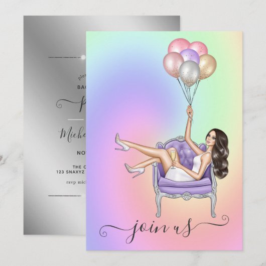 ゴージャスなファッション好きの花嫁の友人たちへのパーティー招待 招待状 (正面/裏面)