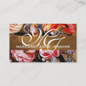 ゴージャスなフェミニンヴィンテージフローラブーケモノグラム 名刺 (正面)